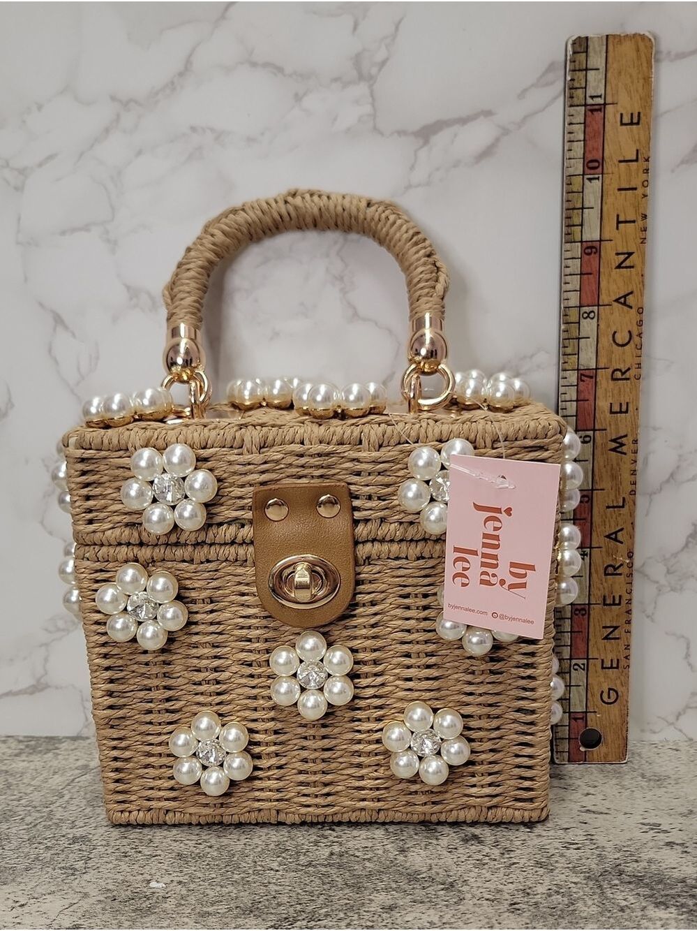 Daisy Embellished Straw Bucket Bag | Rattan Flower Box Purse by Jenna Lee - Picture 9 of 9